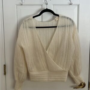 Sezane Cream V-Neck Sweater with Wrap Design